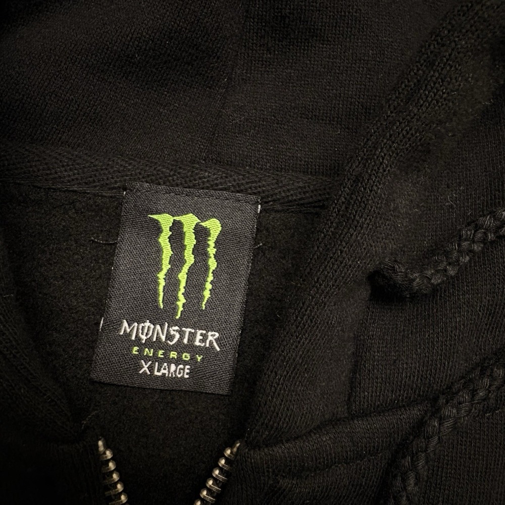 Monster Energy All Over Print Logo Zip Up Hoodie Black Green Embroidered XL Y2K - Picture 3 of 9